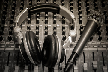 microphone,headphone,sound mixer background.
