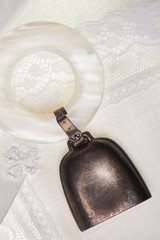 vintage baby rattle with mother of pearl ring