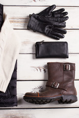Leather men's accessories and shoes.