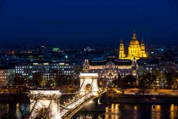 Fototapeta na wymiar Night view on St. Stephen basilica in Budapest during the blue hour