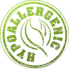 Abstract green grunge rubber stamp with caption HYPOALLERGENIC a