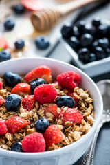 Bowl with fresh berries and cereal