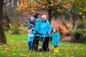 Senior lady with walker enjoying family visit