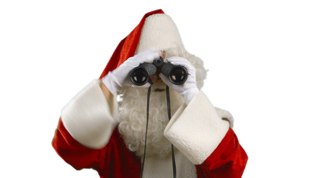Santa Claus with Binoculars Looking Around - he finds something interesting