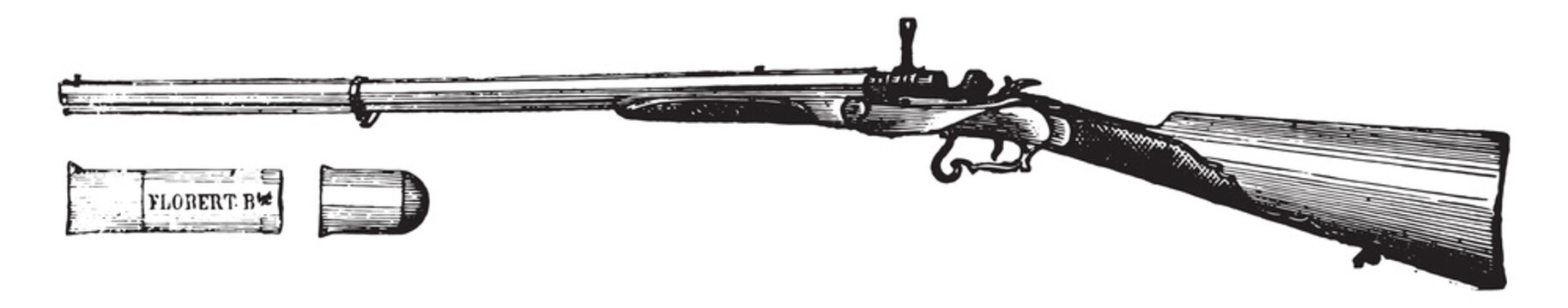 Rifle flobert movement Chassepot, vintage engraving.