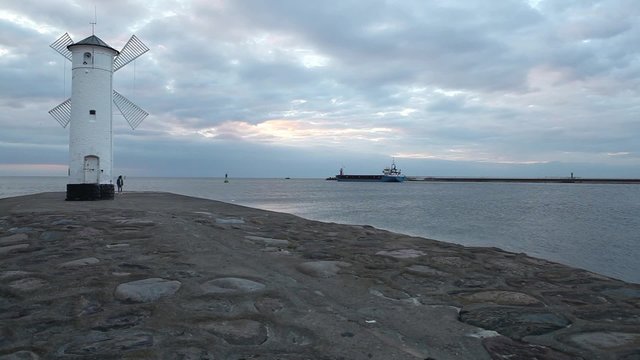 Entrance and breakwater to the port of Swinoujscie, Poland 