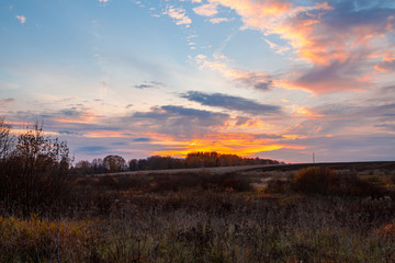 Country landscape at sunset