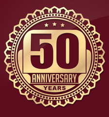 Vintage anniversary 50 years round emblem. Retro styled vector b