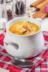 Soup with buckwheat and vegetables.