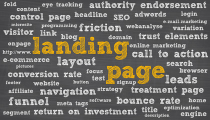 Fototapeta premium Landing page on Blackboard - Online Marketing