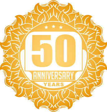 Vintage anniversary 50 years round emblem in Sun style and color