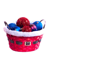 Christmas Basket and Balls on White