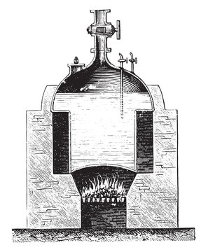 Boiler Newcomen, vintage engraving.