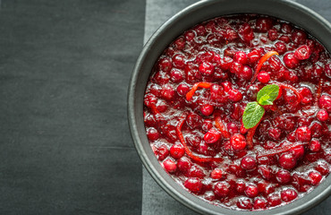 Bowl of homemade cranberry sauce