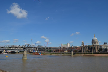 Millennium bridge over Thames towards Saint Paul's cathedral, London