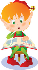 Little Christmas elf reads Santa Claus' naughty and nice list