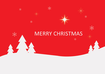 Several white christmas trees with snow on red background