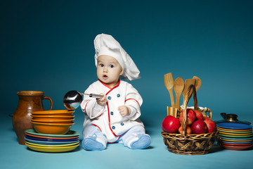cute little baby with chef hat
