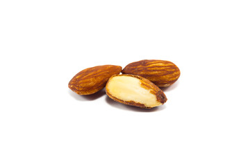 almonds on white background.