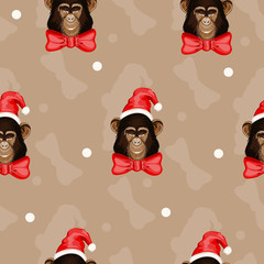 pattern monkey  in Santa's hat and with bow