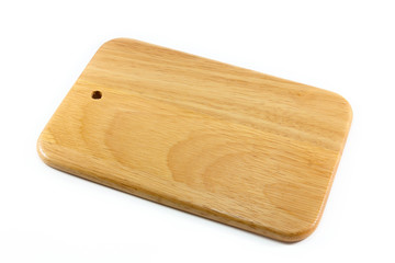 wooden cutting board on white background.