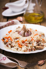 Plate of freshly prepared pilaf