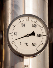 temperature gauge connect with pipeline background.