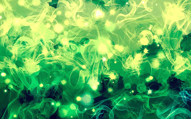 Fototapeta na wymiar Green sparkle smoke background.