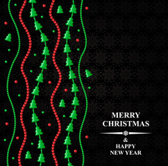 Christmas card with fir garland and beads