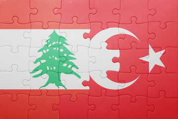 puzzle with the national flag of turkey and lebanon
