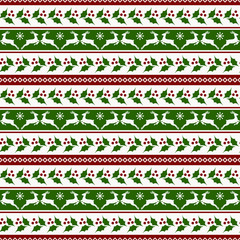 Christmas striped pattern with deers and holly