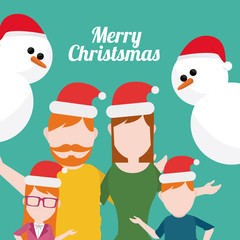 Merry Christmas Family illustration over green color background