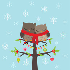Christmas card with owls