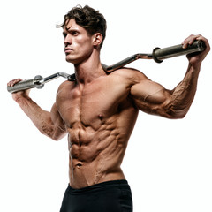 Muscular and fit young bodybuilder posing demonstrates the core