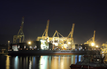 Industrial port of Koper in Slovenia at night