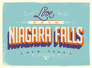 Vintage style Touristic Greeting Card with texture effects - Love from Niagara Falls, New York - Vector EPS10.