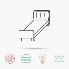 Single bed icon. Bedroom furniture sign.