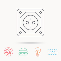 European socket icon. Electricity power adapter.