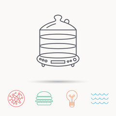 Steamer icon. Kitchen electric tool sign.