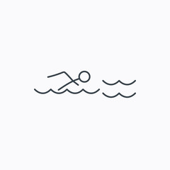 Swimming icon. Swimmer in waves sign.