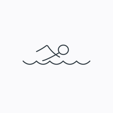 Swimming icon. Swimmer in waves sign.