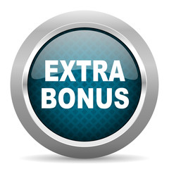 extra bonus blue silver chrome border icon on white background