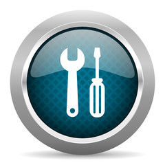 tool blue silver chrome border icon on white background