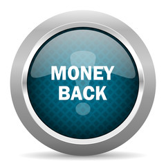 money back blue silver chrome border icon on white background