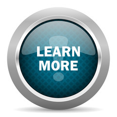 learn more blue silver chrome border icon on white background