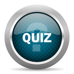 quiz blue silver chrome border icon on white background