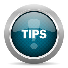 tips blue silver chrome border icon on white background