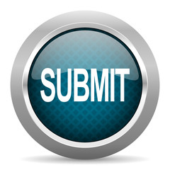 submit blue silver chrome border icon on white background