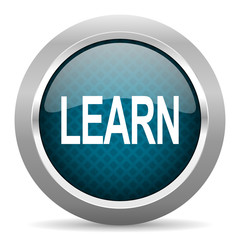 learn blue silver chrome border icon on white background