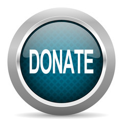 donate blue silver chrome border icon on white background